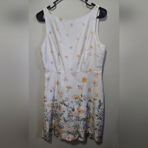LOFT Outlet Women's 10 Petite Sleeveless Dress, Cream with Floral Print, Lined